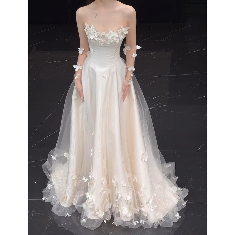 Satin Light Wedding Dress 2026 New Engagement Dress Retro Morning Gown Female Bride Toast Dress Petite Wedding Dress Satin Light Wedding Dress 2026 New Engagement Dress Retro Morning Gown Female Bride Toast Dress Petite Wedding Dress