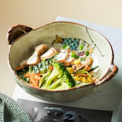 Bowl for Home Use 2025 New Model High-Value Soup Bowl Large Ceramic Bowl Double-Handle Bowl Noodle Bowl Cute Rice Bowl Commercial Tableware
