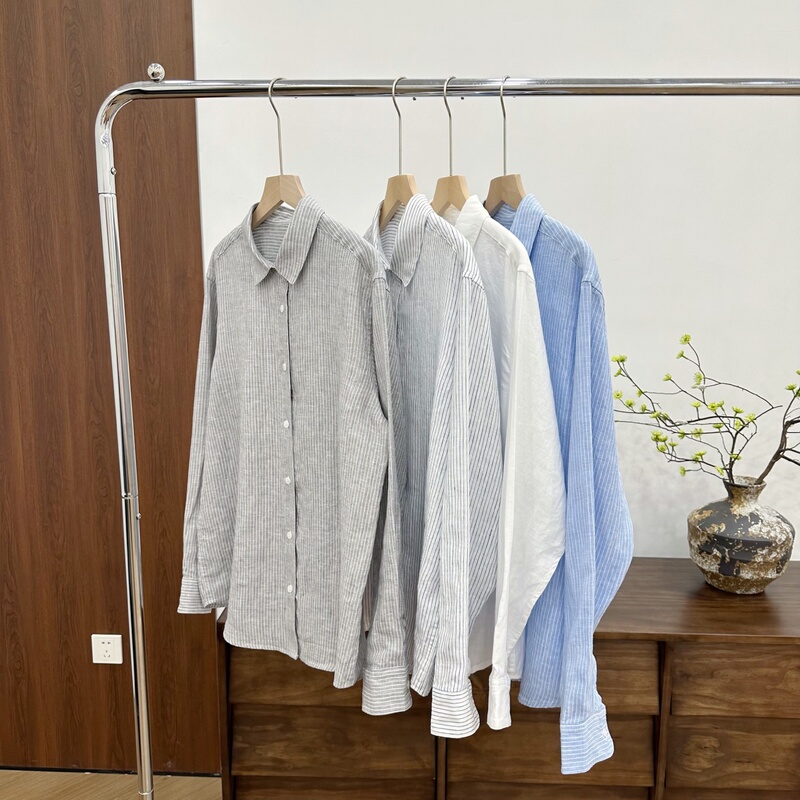 【36 Pieces, 100% Hemp Air-Feel Series】X-2705 Pure Hemp Fine Stripe Shirt Summer Turn-Down Collar Shirt 【36 Pieces, 100% Hemp Air-Feel Series】X-2705 Pure Hemp Fine Stripe Shirt Summer Turn-Down Collar Shirt