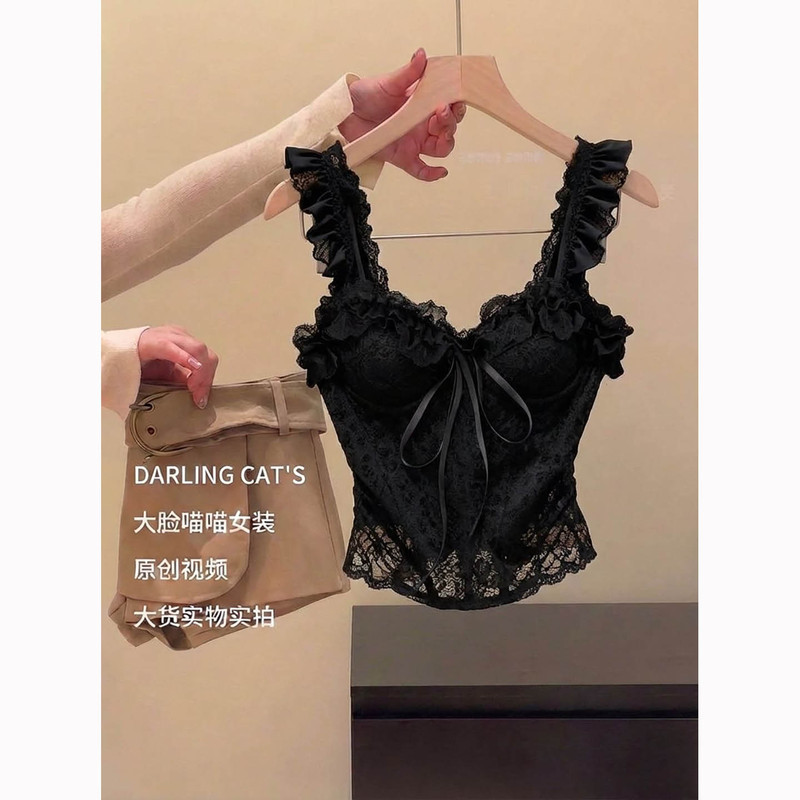 European and American Style Lace Patchwork Camisole for Women 2026 Summer Bow Tie Slim Fit Khaki Short Skirt Two-Piece Set European and American Style Lace Patchwork Camisole for Women 2026 Summer Bow Tie Slim Fit Khaki Short Skirt Two-Piece Set
