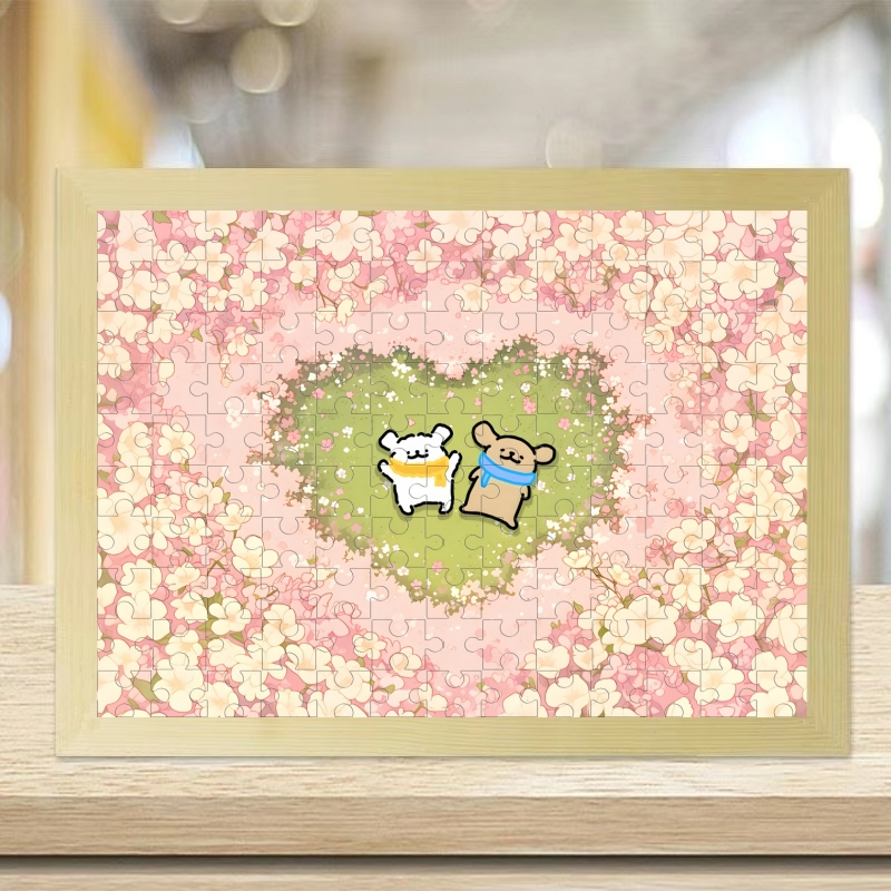 Line Drawing Puppy Wooden Puzzle Cute Cartoon High-Value Educational Toy Photo Frame Display Stand Birthday Gift Ornament