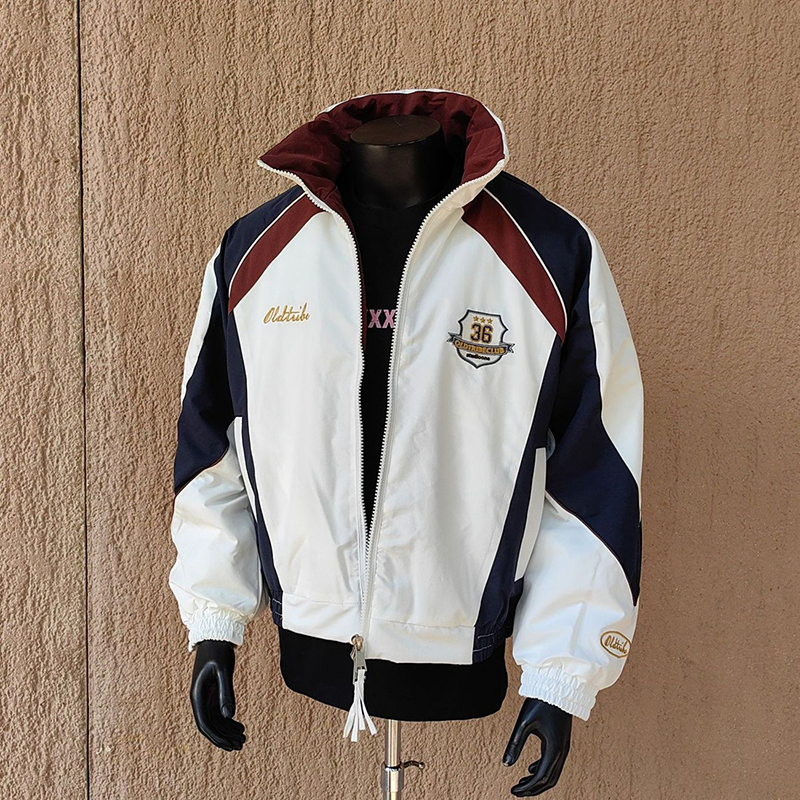 American-Style Trendy Retro Color-Block Stand-Collar Zip-Up Jacket for Men, Embroidered Loose-Fitting Campus-Style Baseball Jacket for Autumn