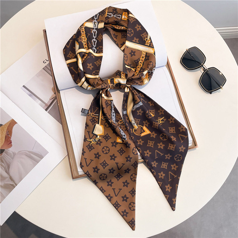 Lvаfgn Official Website Small Long Silk Scarf for Women, Spring and Autumn Style, Versatile, Fashionable, Monogrammed, High-End, Elegant, for Tying Bag Handles