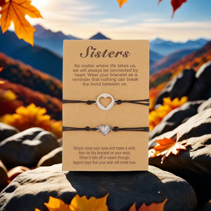 Amazon's Popular Black Wax Cord Stainless Steel Hollow Heart Butterfly Couple Bracelet, Hand-Woven and Adjustable