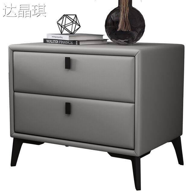 Minimalist Luxury Gray Leather Bedside Table with a High-End Feel, Simple Modern Tech Fabric Black Bedside Cabinet, 2025 New Model Bed Runner