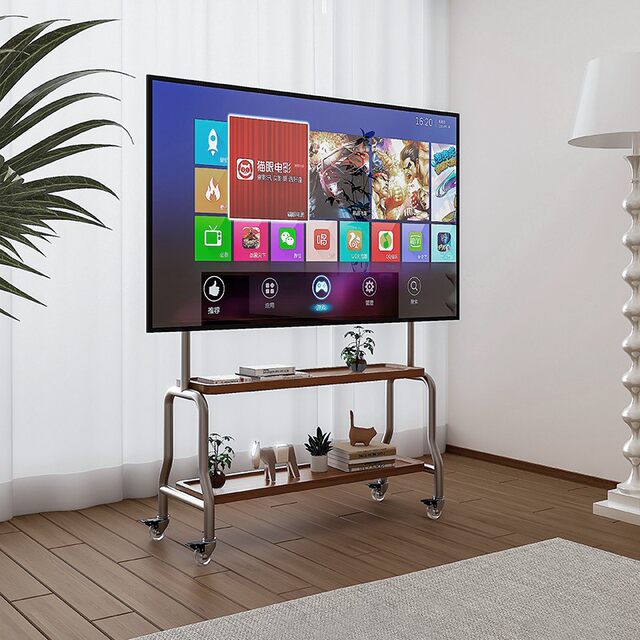 Stainless steel movable TV floor stand hanger suitable for 43 to 80 inches wheeled living room bedroom cart bed sheet pull cart