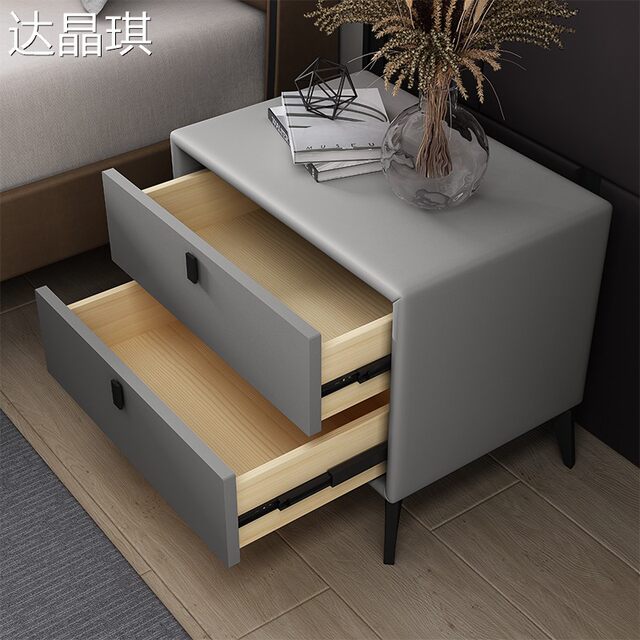Minimalist Luxury Gray Leather Bedside Table with a High-End Feel, Simple Modern Tech Fabric Black Bedside Cabinet, 2025 New Model Bed Runner