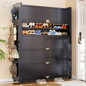 Steel Shoe Cabinet for Home Use, Multi-Layer Entryway Storage Cabinet, Large Capacity Dustproof Storage Cabinet, Simple Floor-Standing Shoe Storage Rack, Bed Sheet Pull-Out Cart