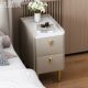 All-Solid Wood Slate Leather Minimalist Modern Mini Bedside Table Bedroom Smart Trendy Light Luxury Ultra-Narrow Bedside Cabinet with Bed Cover and Pull-Out Drawer