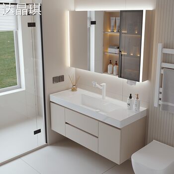 Hangzhou Xiaoshan Bathroom Cabinet 2025 New Model Ceramic Integrated Master Bedroom Vanity Sink Basin Washstand Combination with Bed Cover and Pull-Out Cart