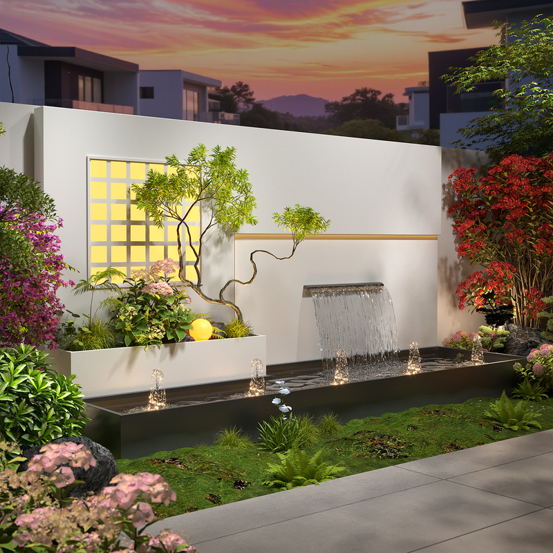 Outdoor Stainless Steel Flowing Water Feature Wall Courtyard Fish Pond Landscaping Circulating Water Cascading Waterfall Screen Spring Water Curtain Wall
