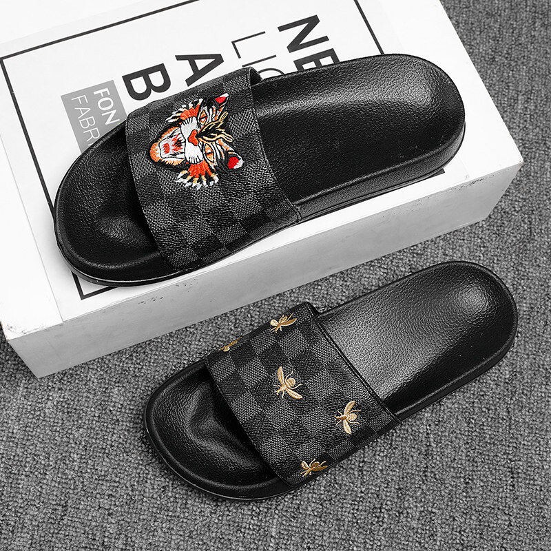 Lvаfgn Men's Slippers for Outdoor Wear, Non-Slip, Trendy 2026 New Style, Personalized Tiger Head Embroidery, Soft for Home Use