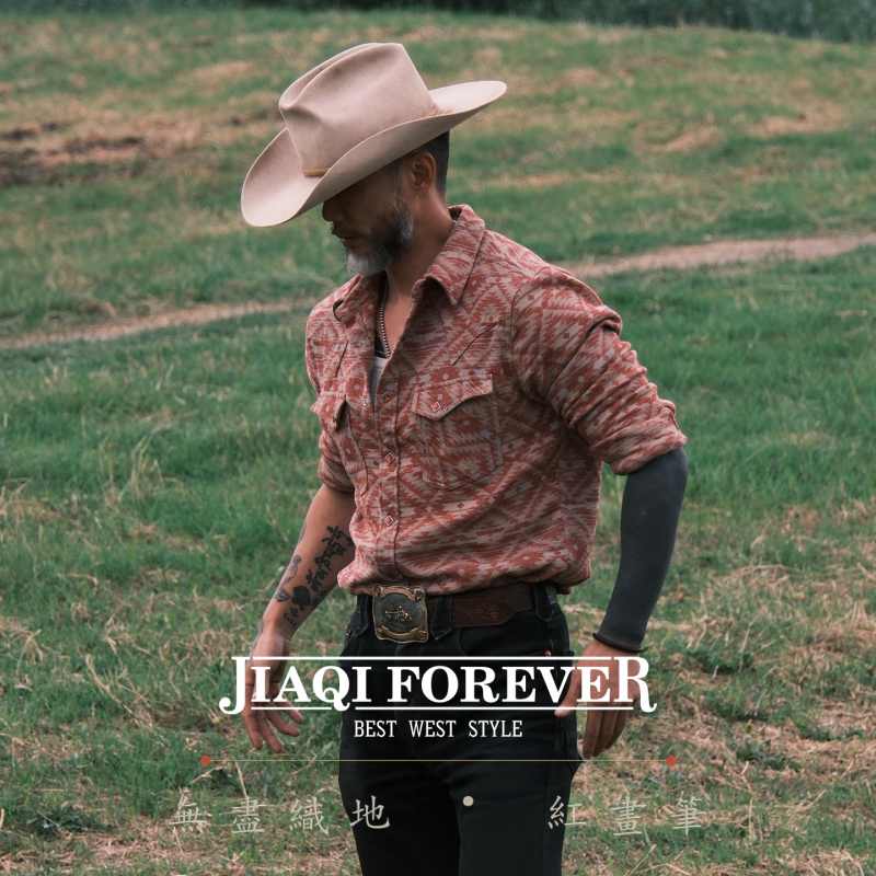 【Endless Weaving·Red Brush】American Retro Navajo Jacquard Blanket Autumn Men's Western Cowboy Shirt