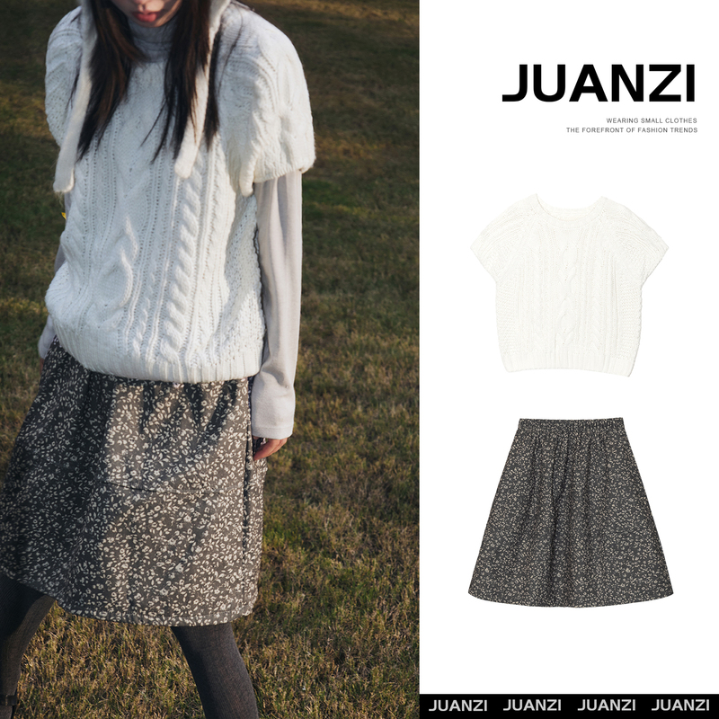 Juanzi Korean-Style Twist Knit Round Neck Short-Sleeve Sweater, Slimming Knit in Off-White, Layered Look, Unique Design Top Juanzi Korean-Style Twist Knit Round Neck Short-Sleeve Sweater, Slimming Knit in Off-White, Layered Look, Unique Design Top