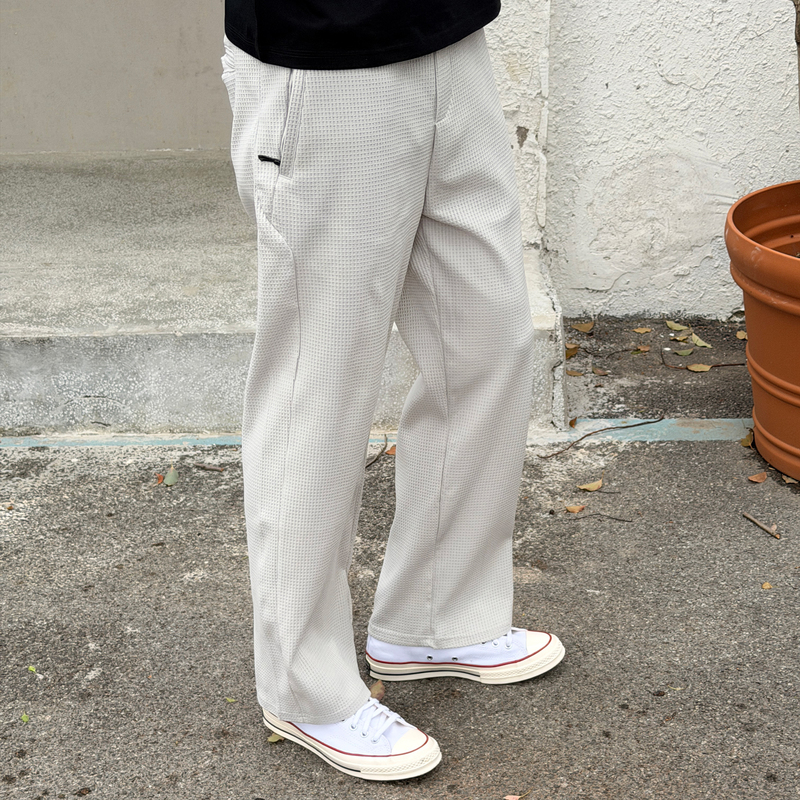 Honeycomb Sports Style Outdoor Wrinkle-Resistant Straight-Leg Waffle Casual Pants for Men, Breathable Quick-Dry Stretch Knit Loose Sweatpants
