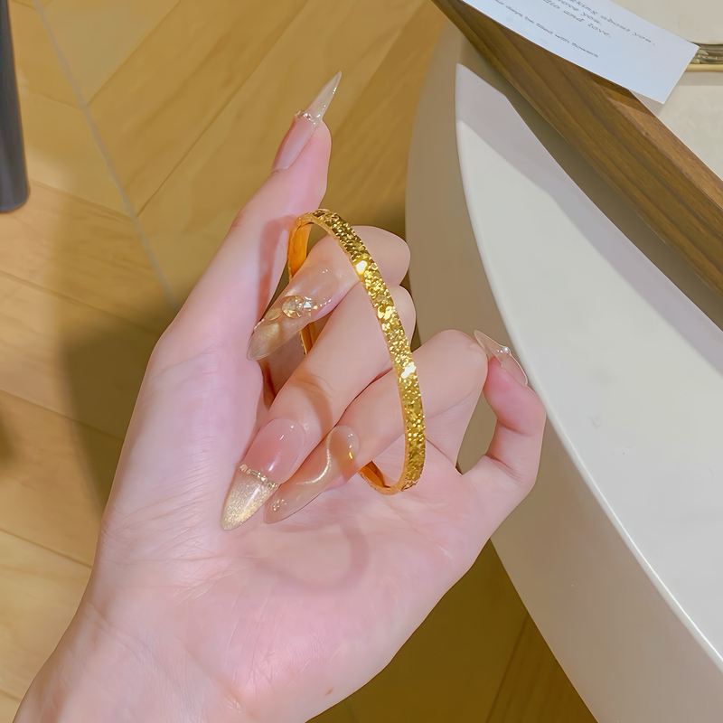 Sparkling Three-Sided Crushed Ice Bracelet, Solid Gold and Silver-Plated Plain Band Bracelet, Same Style as Gold Store, Does Not Fade, Gift for Girlfriend
