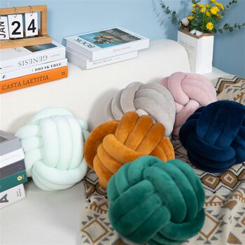 Nordic ins three-strand rope round knotted ball pillow hand-woven crystal velvet cushion knot bay window cushion home