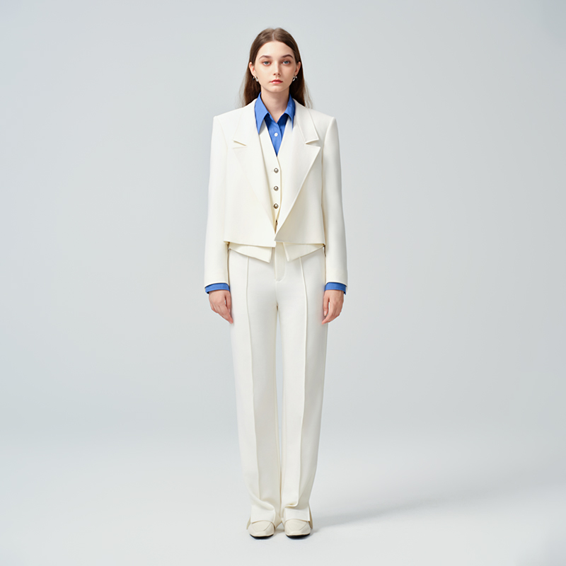 Jendes Accessible Luxury Draped Wool Women's Suit Short Outwear/Halter Halter Top/Straight Suit Pants