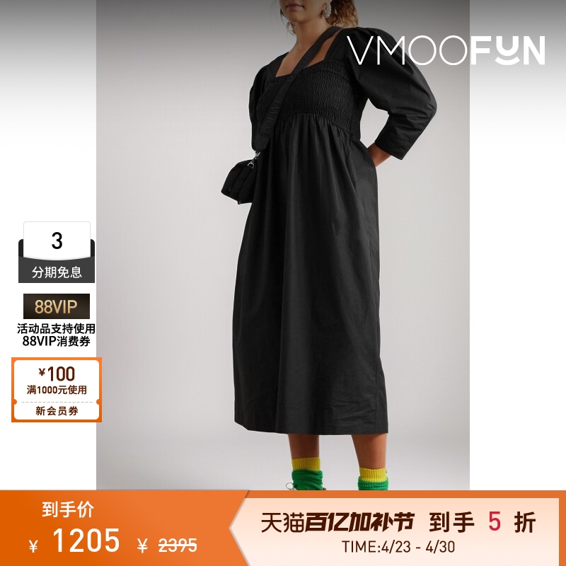 Ganni Spring and Summer Women's Parallel Crepe Cotton Poplin Mid-Length Dress