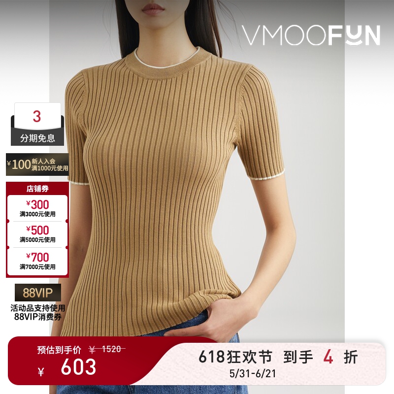 【618 Carnival】Anna Quan Spring/Summer Women's Ribbed Cotton Knit Sweater Base Shirt Sweater
