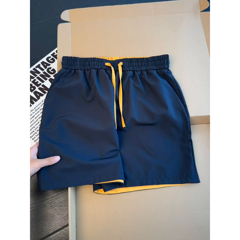 Navy Blue Patchwork Quick-Drying Shorts for Men, Summer Thin Loose American-Style Beach Shorts, Loose-Fitting Sports Quarter-Length Shorts for Outdoor Wear Navy Blue Patchwork Quick-Drying Shorts for Men, Summer Thin Loose American-Style Beach Shorts, Loose-Fitting Sports Quarter-Length Shorts for Outdoor Wear