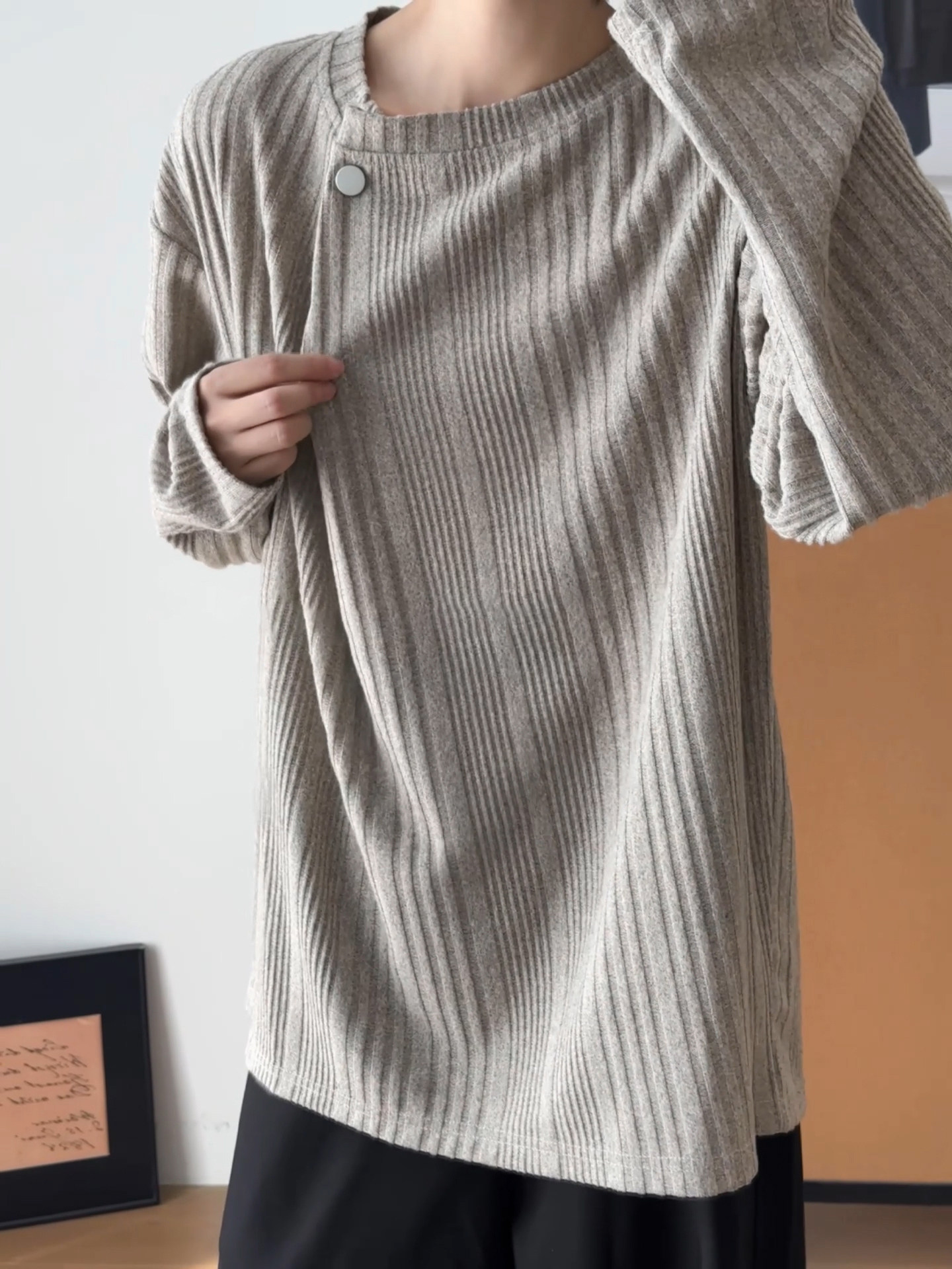 Casual Style Long-Sleeve T-Shirt for Men, Old Money Style Striped Knit Sweater, Early Autumn Ribbed Inner Layer Base Shirt