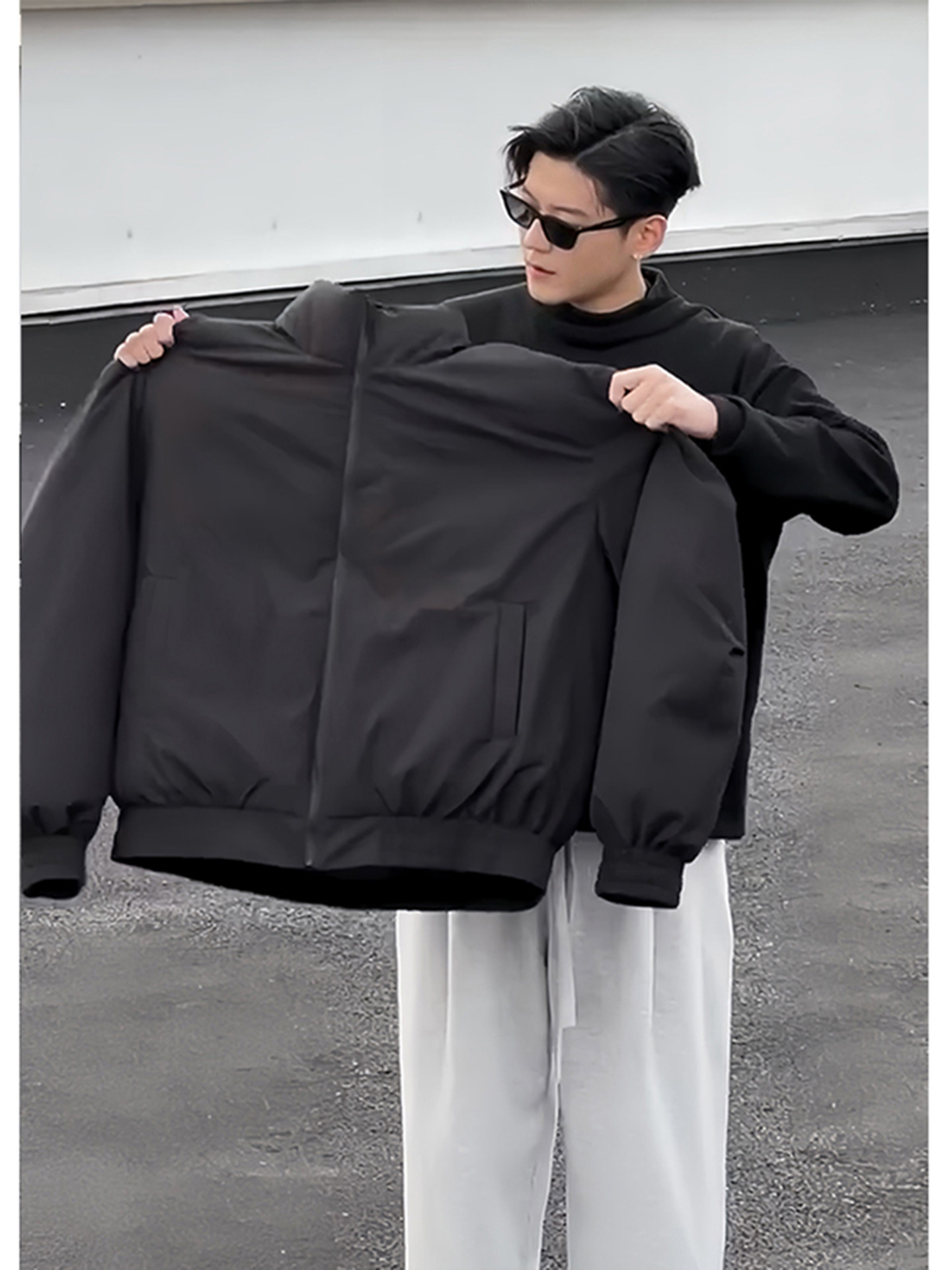 Black Ma1 Flight Jacket down Coat Men's Autumn and Winter Short Silhouette Jacket Cleanfit Padded Baseball Jacket