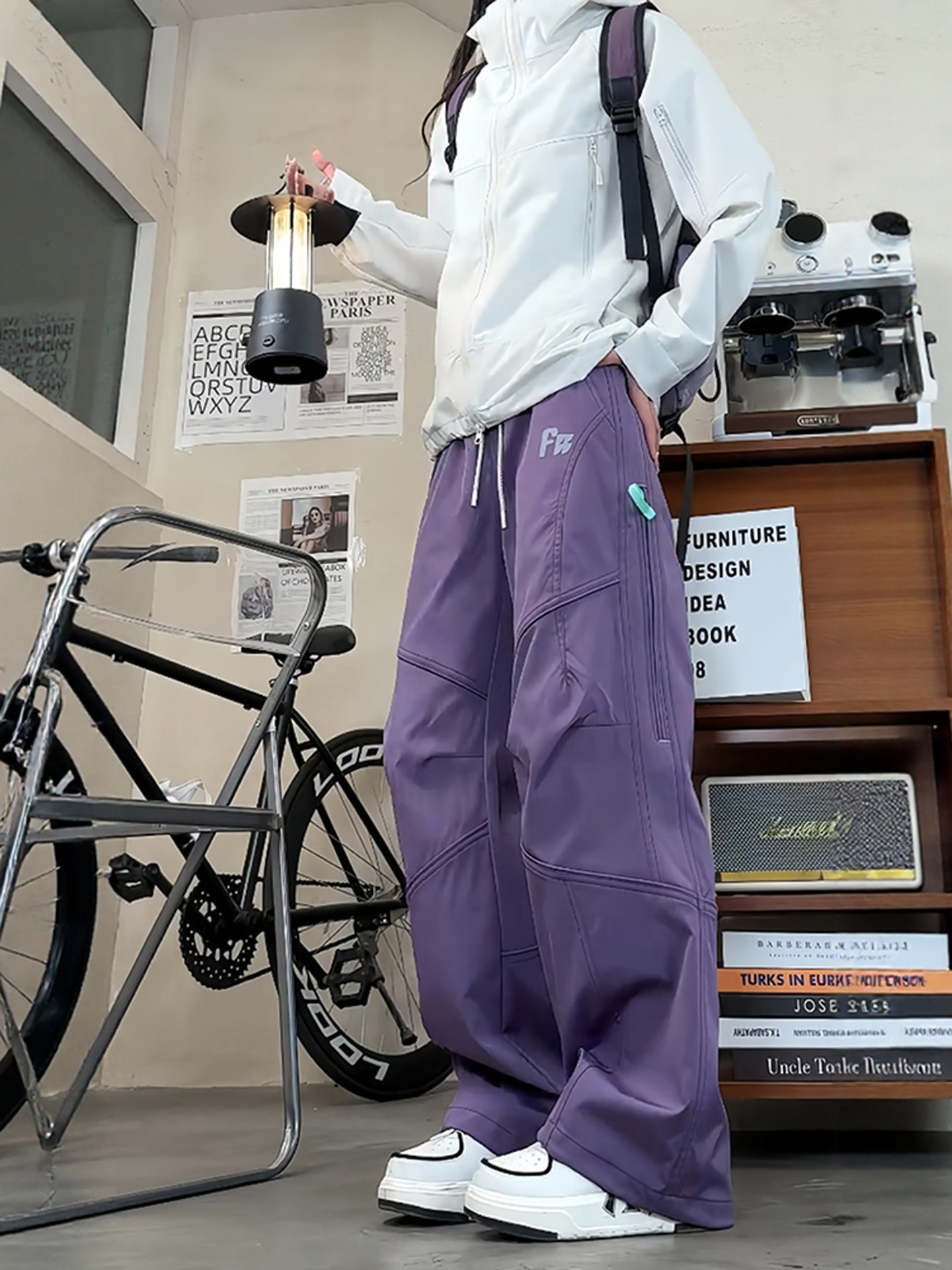 Black Plum Purple Softshell Fleece-Lined Tactical Pants for Men, Autumn and Winter Dopamine American-Style Work Pants, Straight-Leg Outdoor Hiking Sports Pants