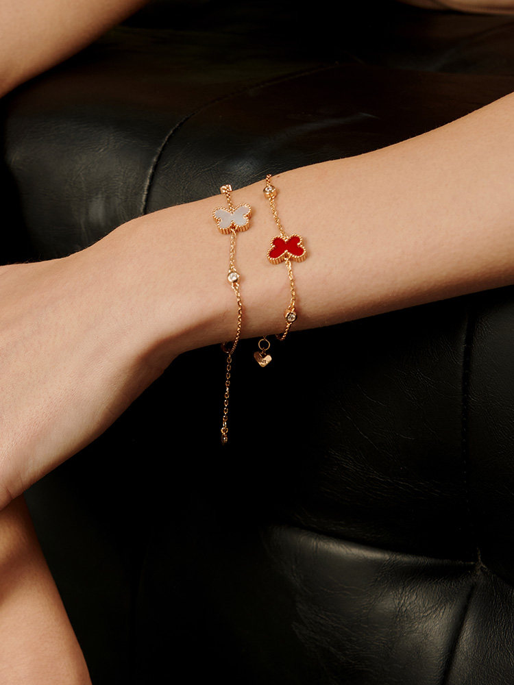 [Red Chalcedony Fortune Bracelet, Same Style as Wu Qianyu] Dukou Butterfly Bracelet for Women, Red Bracelet for the Year of Birth, Birthday Gift