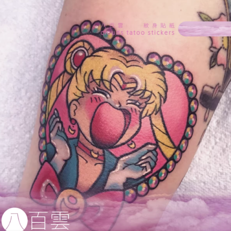 可爱卡通少女心动漫组合彩色纹身贴