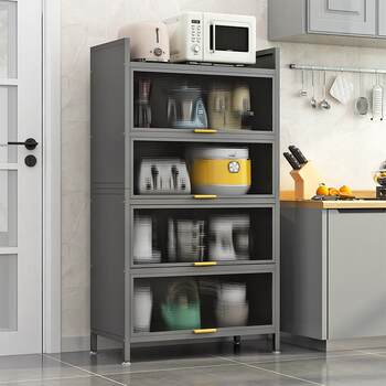 Kitchen microwave oven storage rack side cabinet multi-function storage rack flip cover with cabinet door floor-standing multi-layer storage cabinet