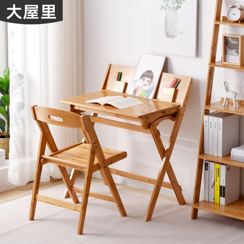 Foldable children's study table student desk solid wood desk home writing desk and chair environmentally friendly computer desk free of installation