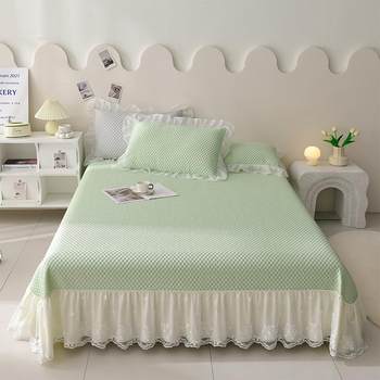 New double mat cool bean solid color bed skirt style bed sheet summer bed cover sheet cool mat three-piece set