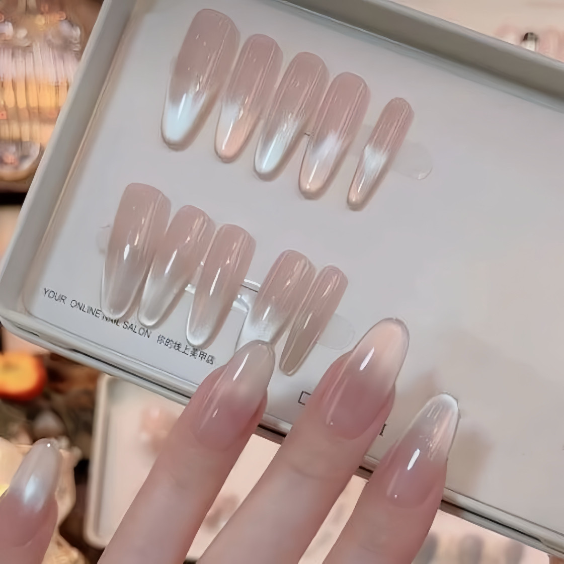 Nude Cat Eye Press-on Nails 穿戴甲裸色显白温柔猫眼新款美甲简约高级成品指甲贴片 - Detail image 1