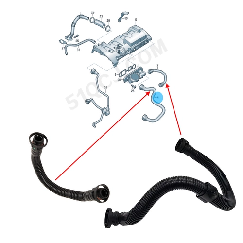 Подходит для Audi A6L 2.0T C6, клапанная крышка, вентиляционный шланг, выхлопная труба перепускной заслонки.