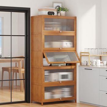 Kitchen cabinet floor-standing multi-function sideboard storage with door solid wood modern simple finishing rack household bowl cabinet