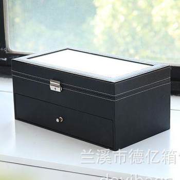 Exquisite glasses storage box 12-position wooden pu multi-grid glasses storage display box home organizing double storage box
