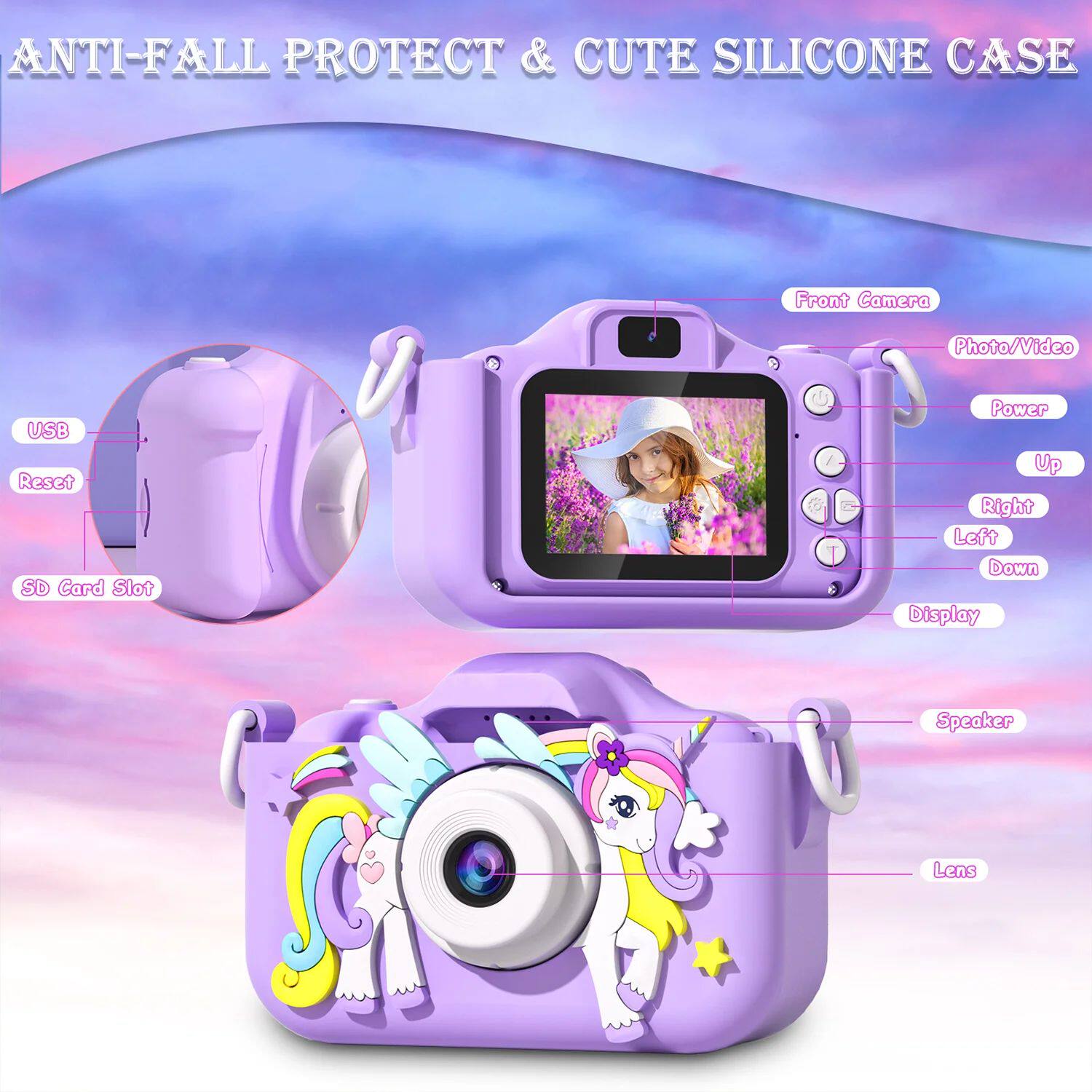 Детский фотоаппарат kids mini camera cartoon unicorn toys for girls boys birthda