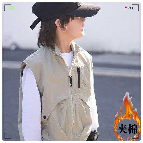 男の子用ベスト、子供用ジャケット、2024年スタイリッシュな春の新スタイル、ハンサムな作業服、秋と春の男の子用韓国風トップス