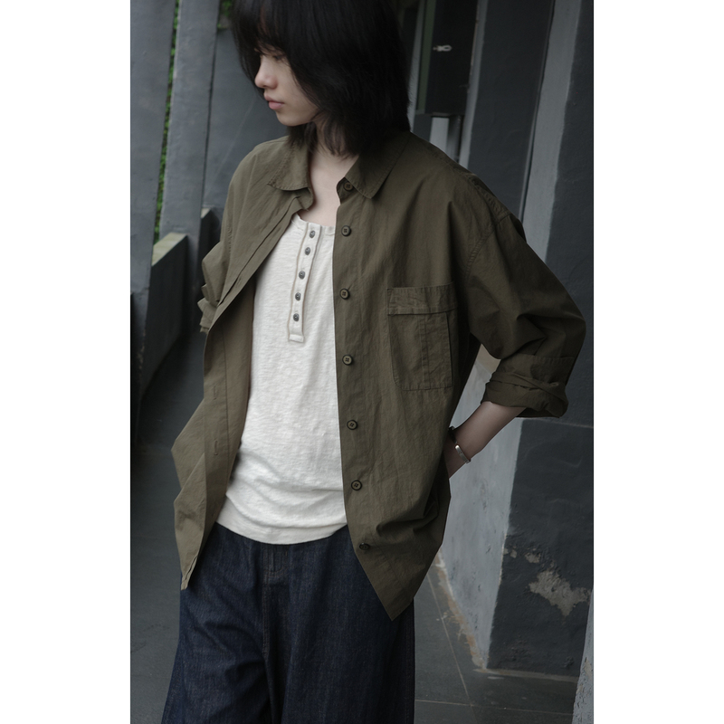 Sunset Flight Textured Cotton Henry U-Neck Loose Vest Sunset Flight Textured Cotton Henry U-Neck Loose Vest
