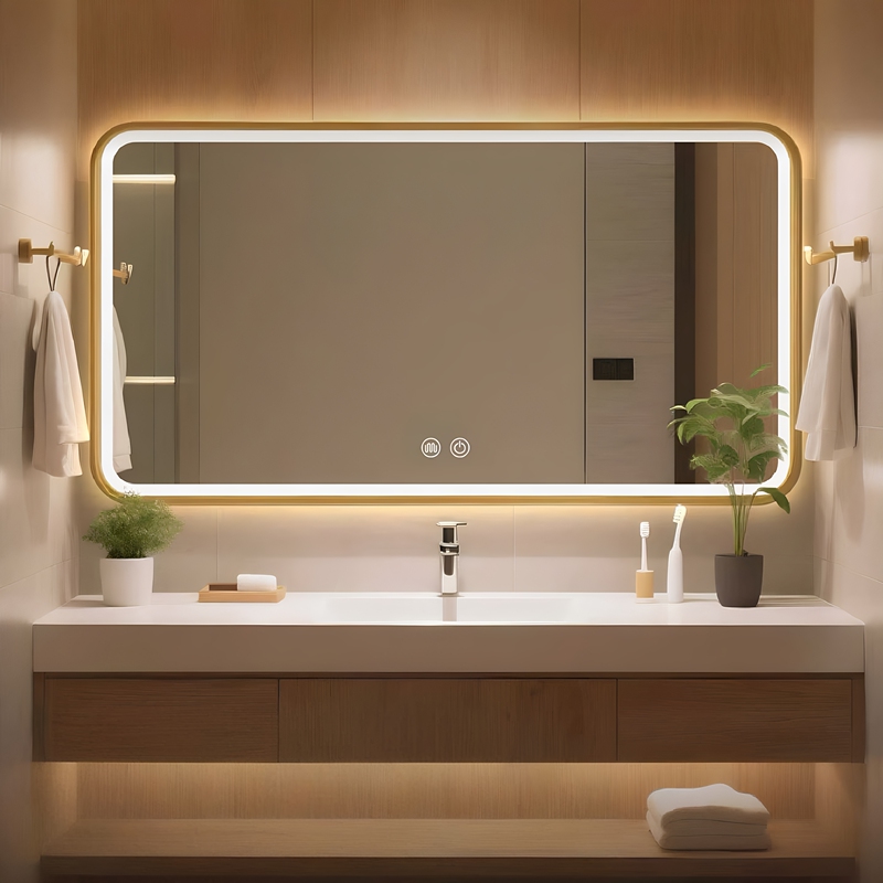 Hotel-Style Smart Bathroom Mirror with Framed Led Lights, Aluminum Alloy Washroom Vanity Mirror