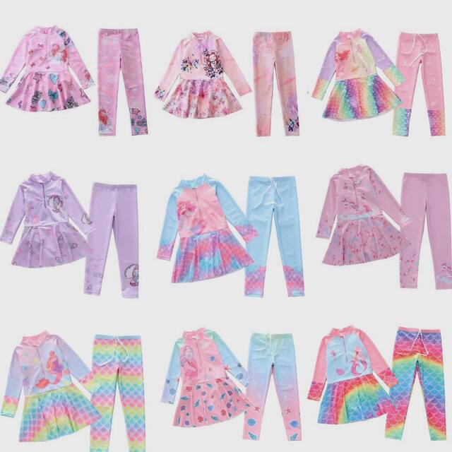 New Style Children's Swimsuit for Girls, One-Piece with Extended Pants, Long-Sleeve, Sun-Protective, Conservative Swimwear, Hot Spring Swimsuit