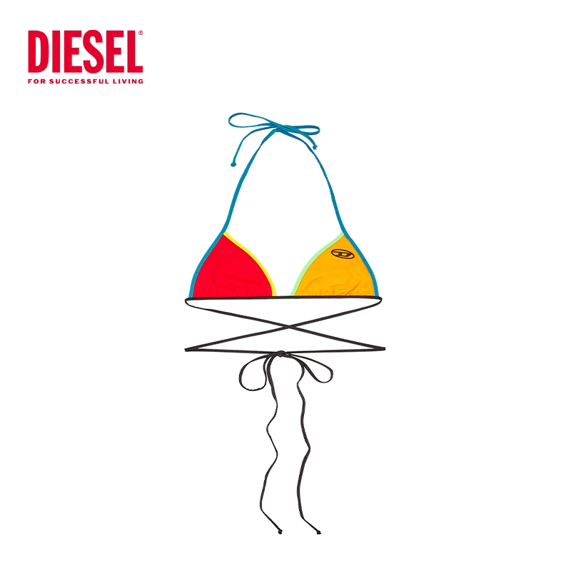 Diesel Lingerie Hot Girl Color-Blocked Swimsuit in Bright Red and Yellow Contrast Triangle Cup Bikini