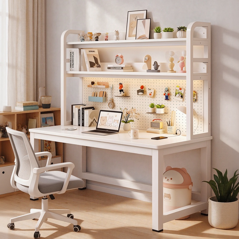 Desk and Bookshelf Integrated Home Desktop Computer Desk Writing Desk Bedroom Simple Study Office Desk Pegboard Table