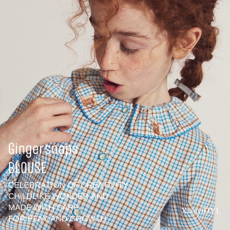 Gingersnaps Autumn and Winter In-Stock Girls' Long-Sleeved Pure Cotton Shirt Base Layer British Style Plaid Princess