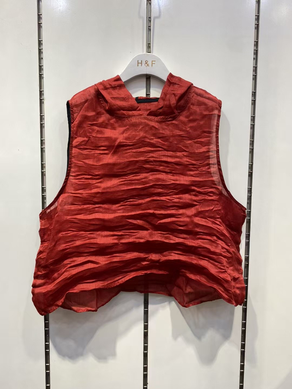 Summer New Style Ramie 100-Count Solid Color Hooded Vest Sweatshirt Base Layer Top Retro Literary Style Hooded Vest for Women
