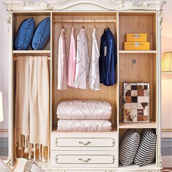 European style wardrobe four-door 2-meter storage cabinet bedroom solid wood pearlescent paint bedroom custom gold scribing large closet corner