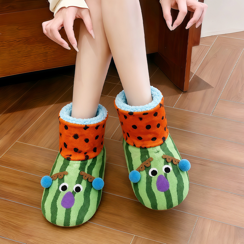 Cartoon Fleece-Lined Floor Socks for Women, Autumn and Winter Warm Sleep Socks, Postpartum Maternity Socks, Home Non-Slip Fuzzy Slippers