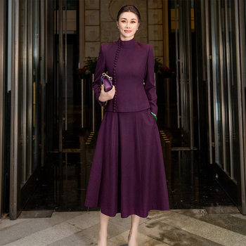 Mijing's Mature and Elegant Style Purple High-Neck Suit for Women, High-End and Stylish, Slimming and Suitable for Commuting and Workplace