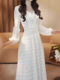 Mijiefa Autumn and Winter New Style Romantic White Lace Dress Women's Long-Sleeved Elegant Temperament Slimming Long Dress